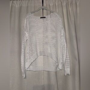 SHEIN White Open-Knit Scoop Neck Sweater